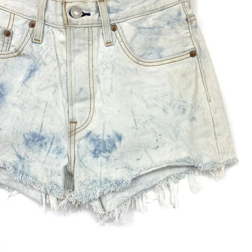 Levis 501 Cut Off Jean Shorts Womens Sz 29 Light Wash Tie Dye Denim